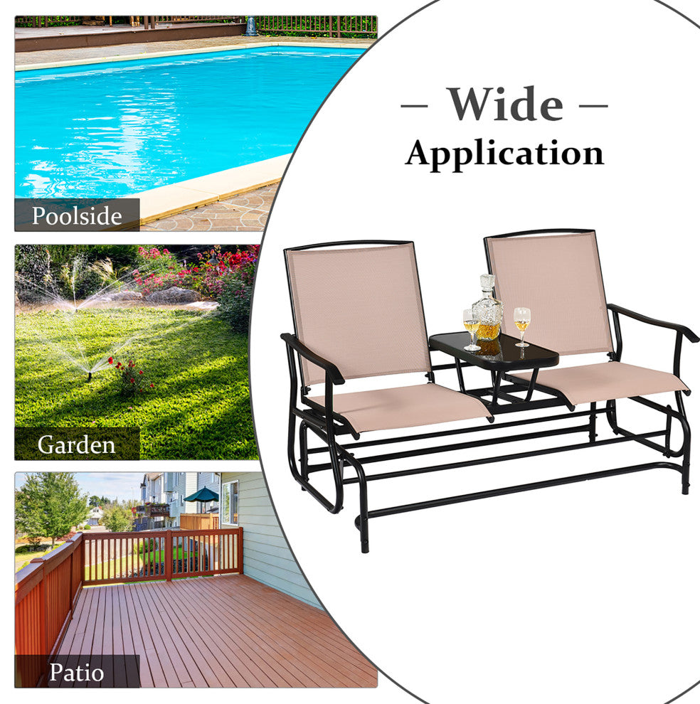 Costway 2 Person Outdoor Patio Double Glider Chair Loveseat Rocking Brown