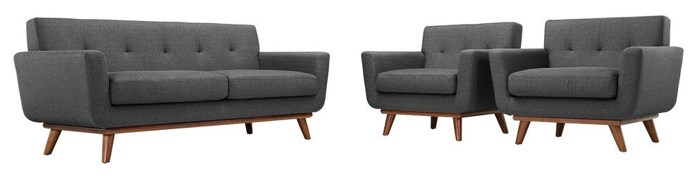 Modern Contemporary Living Room Armchairs and Loveseat Sofa 3-Piece Set Gray