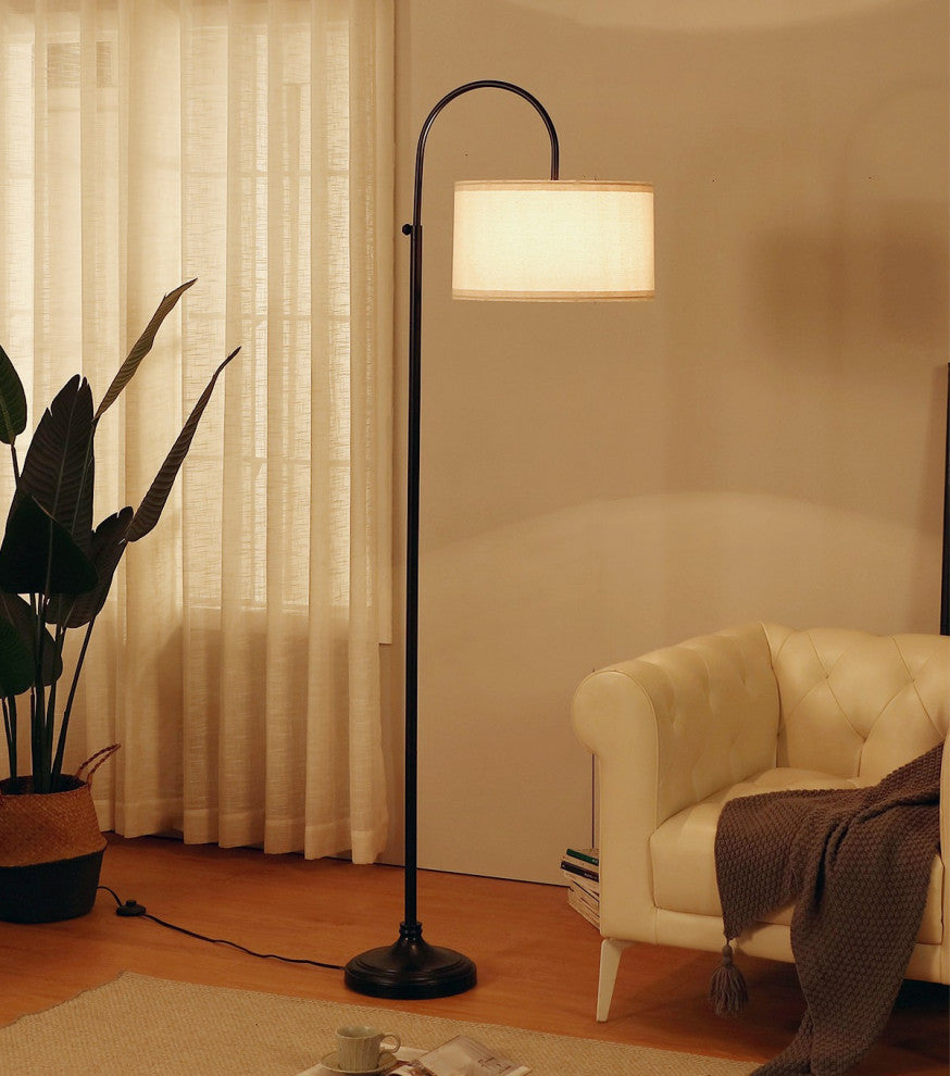 Brightech Nora LED Floor Lamp Arched Standing Lamp, Drum Shade, Black