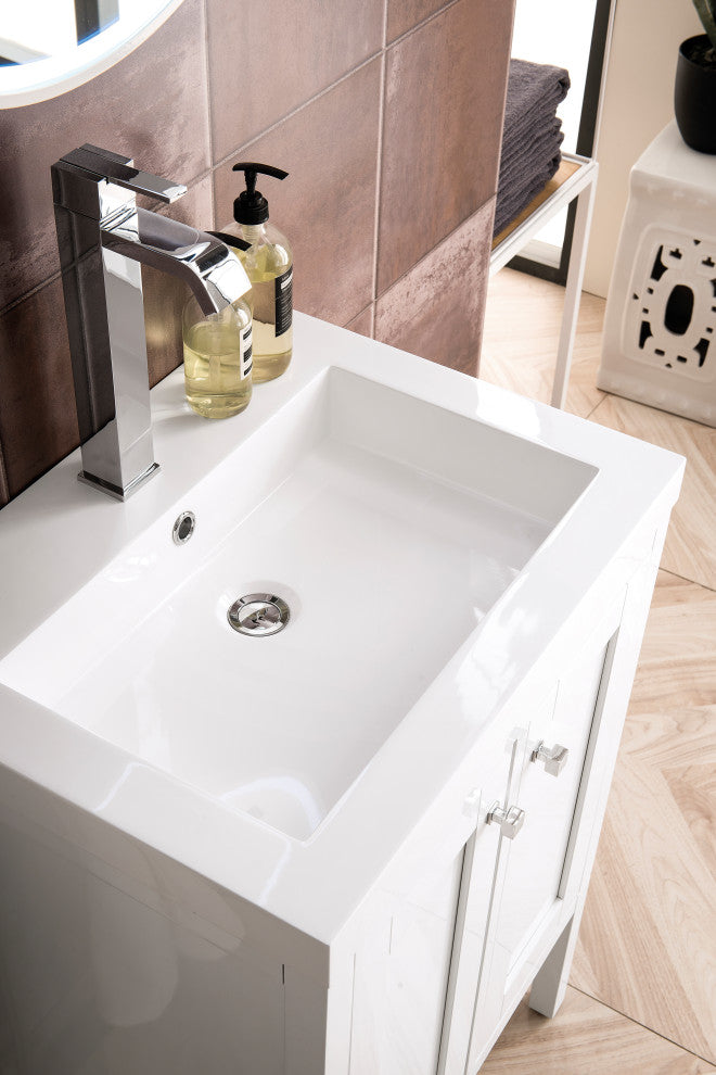Addison 24" Vanity, With Doors, Glossy White, White Glossy Resin Countertop