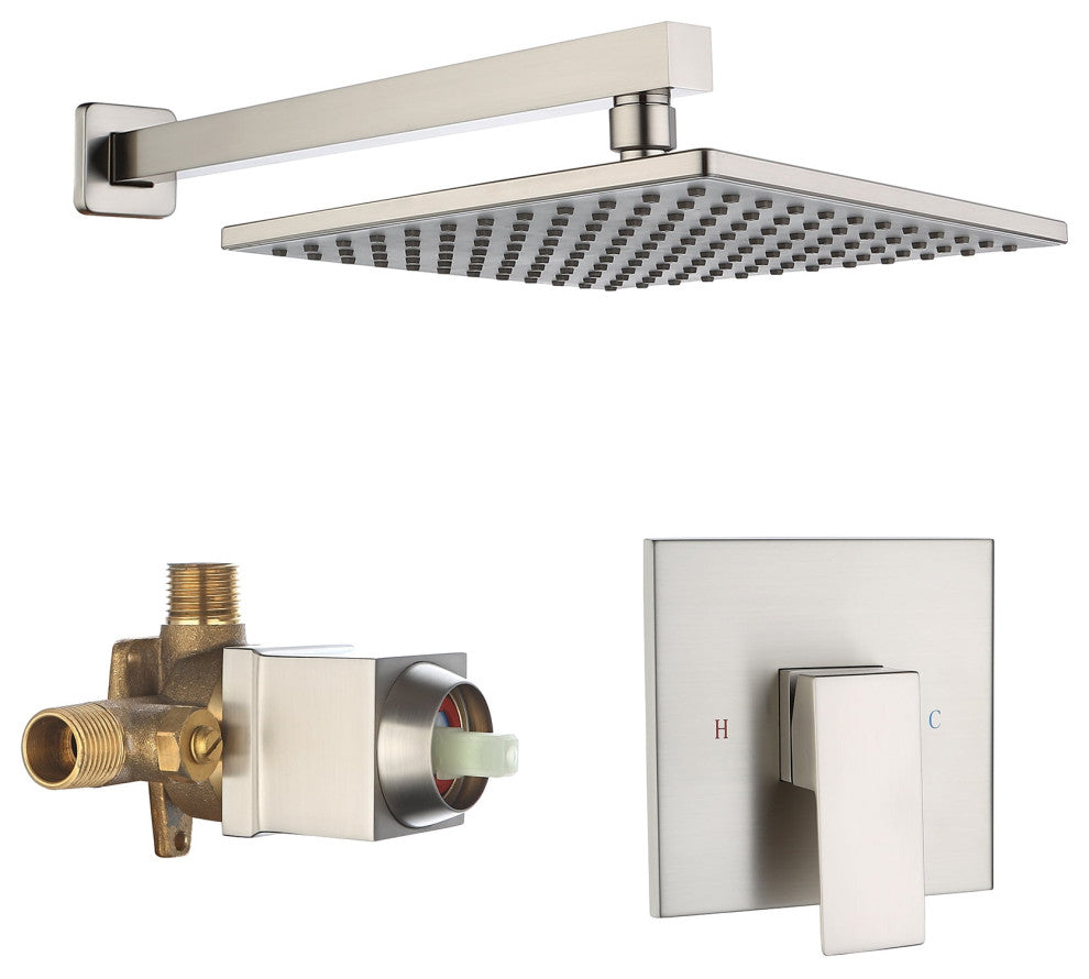 CASAINC 9" Wall Mounted Square Shower System Set Single Handle, Brushed Nickel
