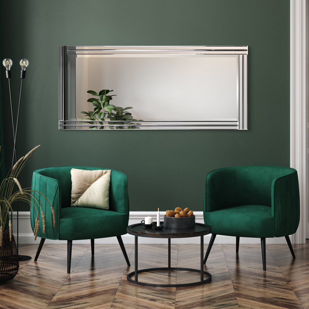 Stepped Beveled Rectangle Wall Mirror, Solid Wood Frame, 1" Center Mirror, 24" X 54"