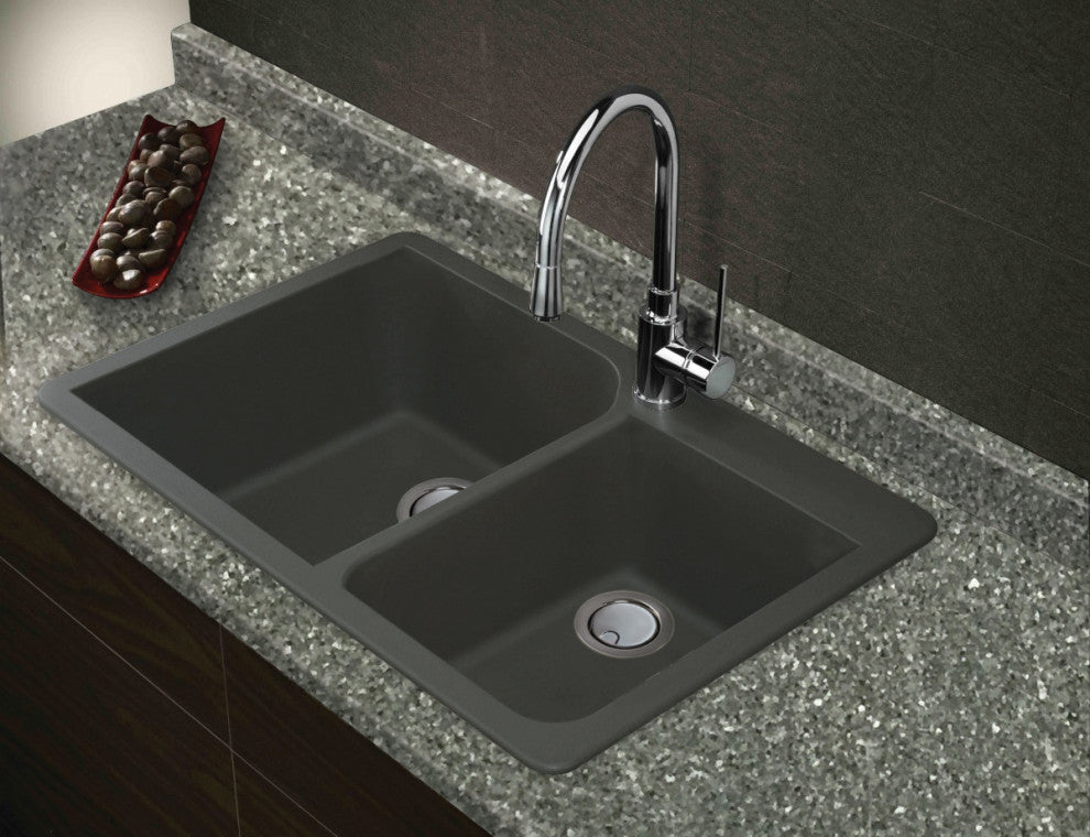 Radius Granite 33-in Drop-In Kitchen Sink Kit in Grey