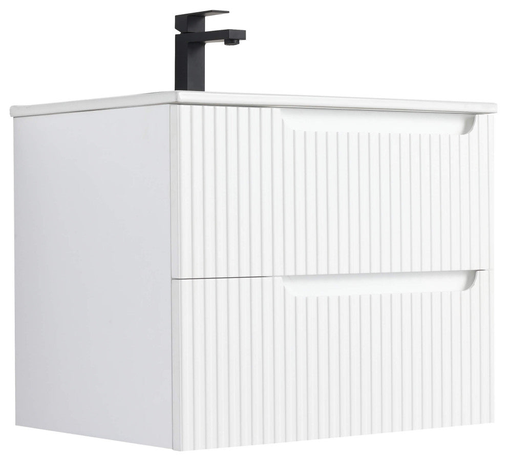 Citiscape Bath Vanity, Textured Drawer Fronts Sink Included, White, 24"