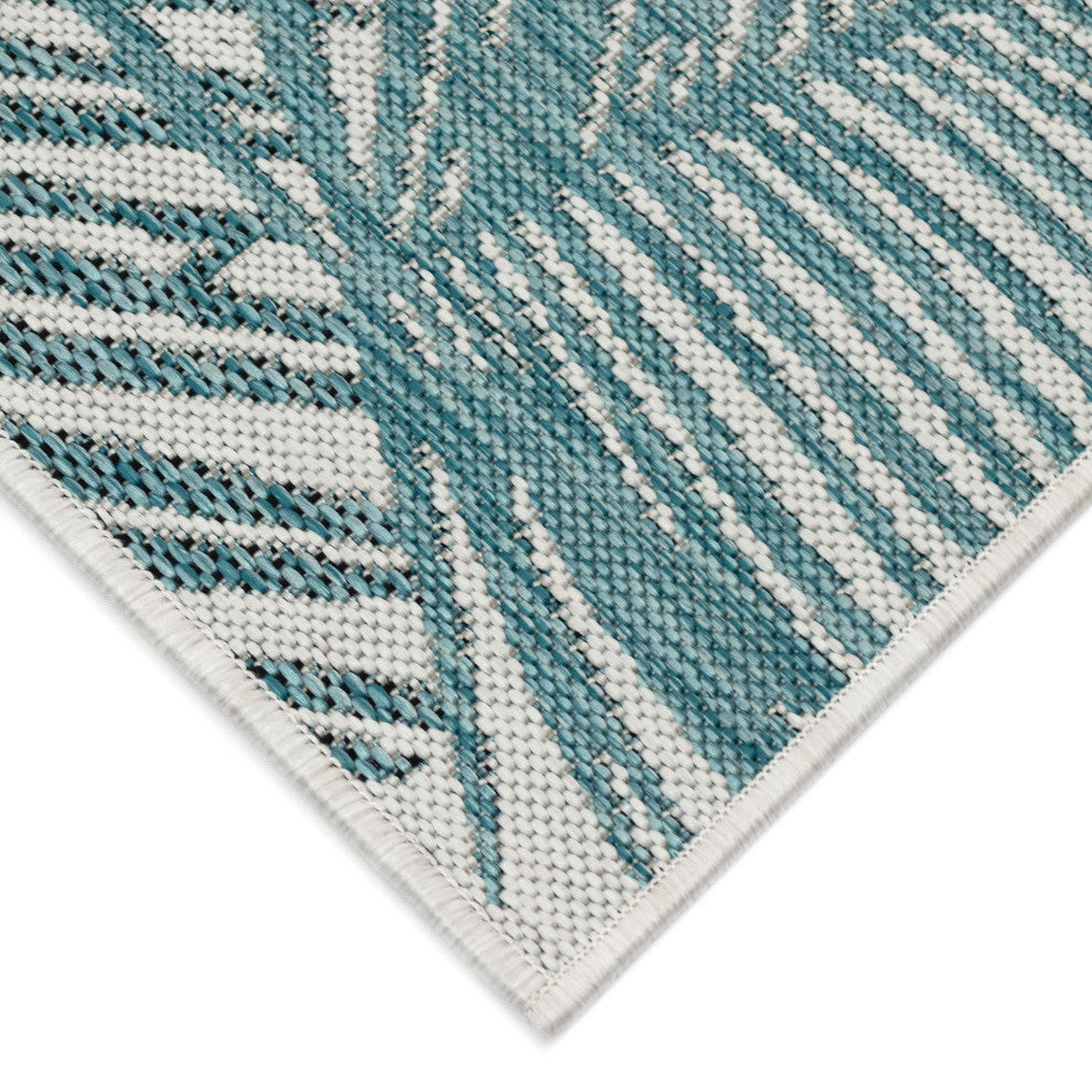 Carmel Palm Indoor/Outdoor Rug, Aqua, 1'11"x4'11" Runner