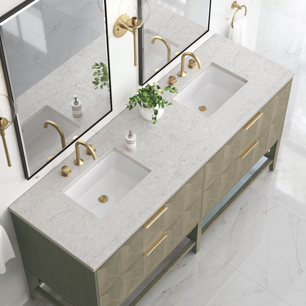 Emmeline 72" Double Vanity, Pebble Oak, Eternal Jasmine Pearl