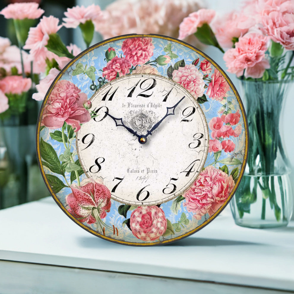 Antique-Style 12  Inch French Floral Wall Clock