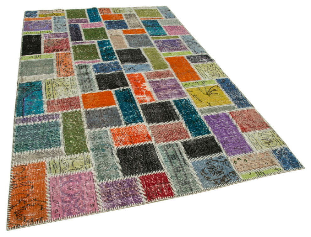 Rug N Carpet - Handmade Turkish 5' 5" x 8' 4" Low Pile  Patchwork Area Rug