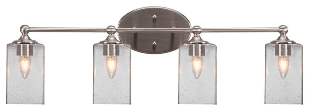 Capri 4-Light Bath Bar, Brushed Nickel/Square Clear Bubble
