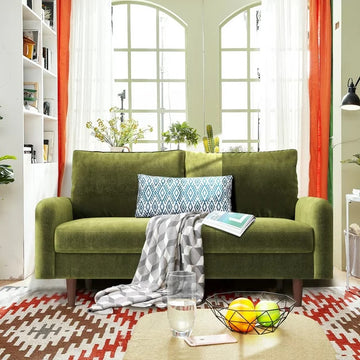 Retro Modern Velvet Loveseat with Tapered Wood Legs and Comfy Upholstered Seat, Army Green