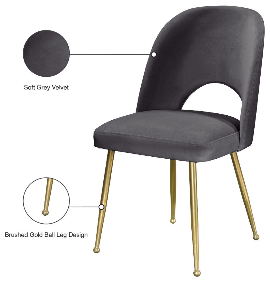 Logan Velvet Dining Chairs With Brushed Gold Legs (Set of 2), Gray