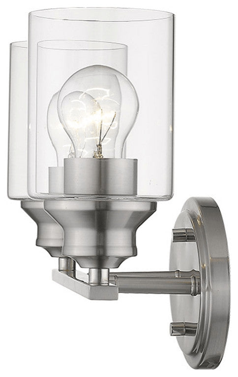 Two Light Silver Wall Light with Clear Glass Shade