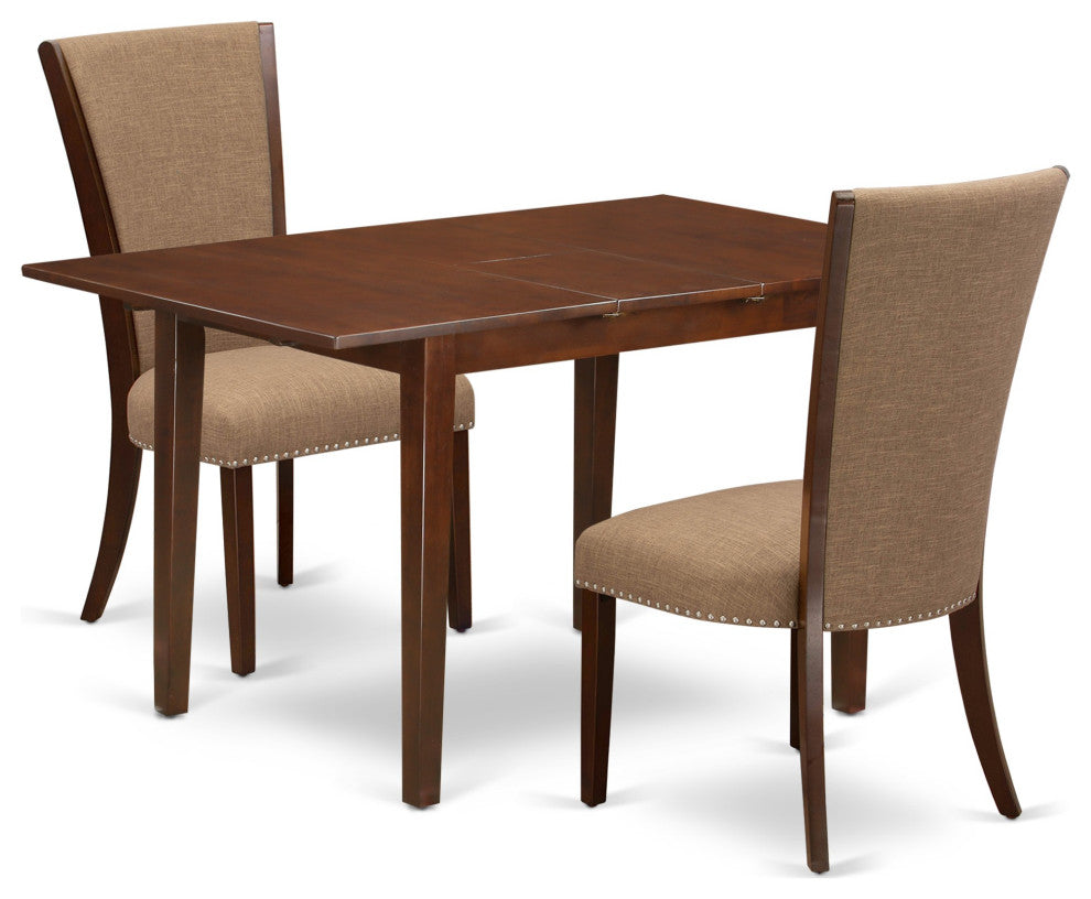 A Dining Set Of 2 Parson Chairs, 12" Butterfly Leaf Rectangle Table, Mahogany