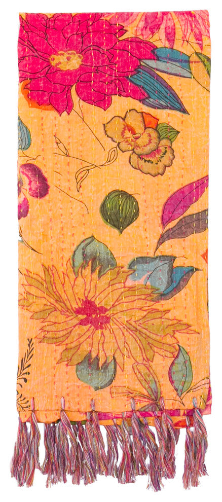 Kantha Cotton Bed Runner 23"x72", Orange/Red/Blue