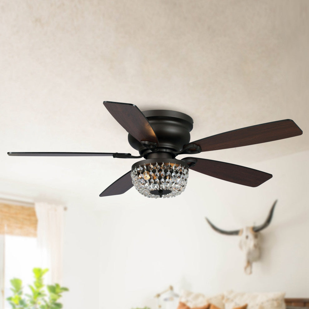 48 in. New Bronze Flush Mount Crystal Ceiling Fan with Light Kit and Remote