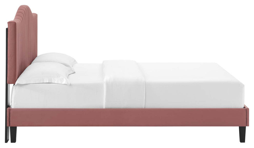 Tufted Platform Bed Frame, King Size, Velvet, Pink, Modern Contemporary, Bedroom