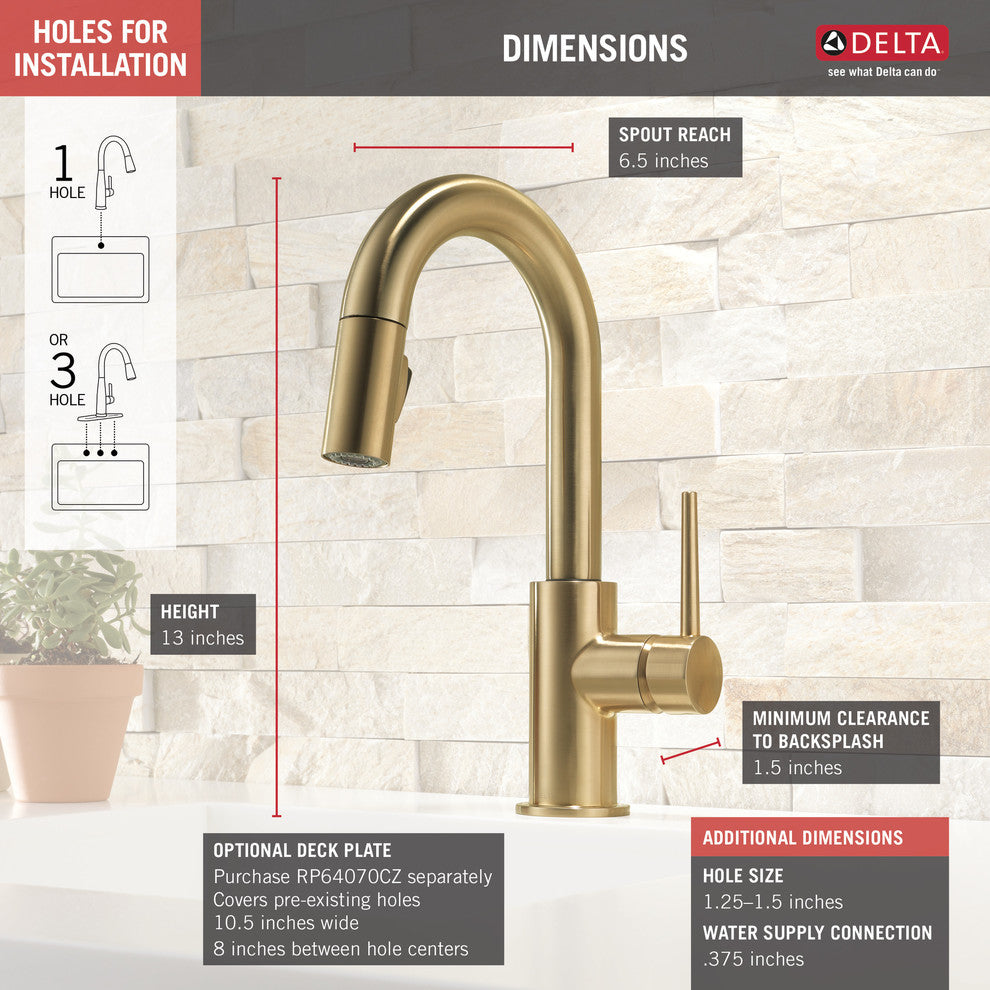 Delta Trinsic Single Handle Pull-Down Bar / Prep Faucet, Champagne Bronze