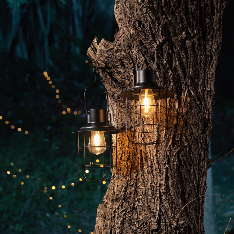 Metal Wire Solar Powered Hanging Lantern, 2-Piece Set
