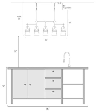 LNC 5-Light Polished Gold Modern Linear Kitchen Pendant Island Light, Linear