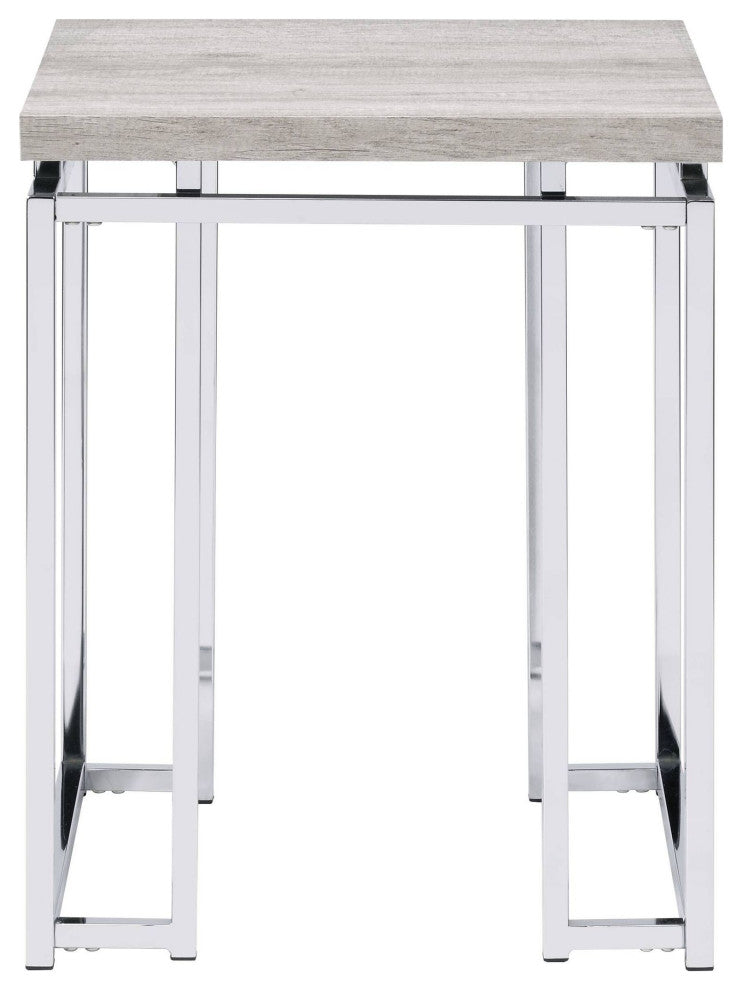 Chafik End Table, Natural Oak and Chrome