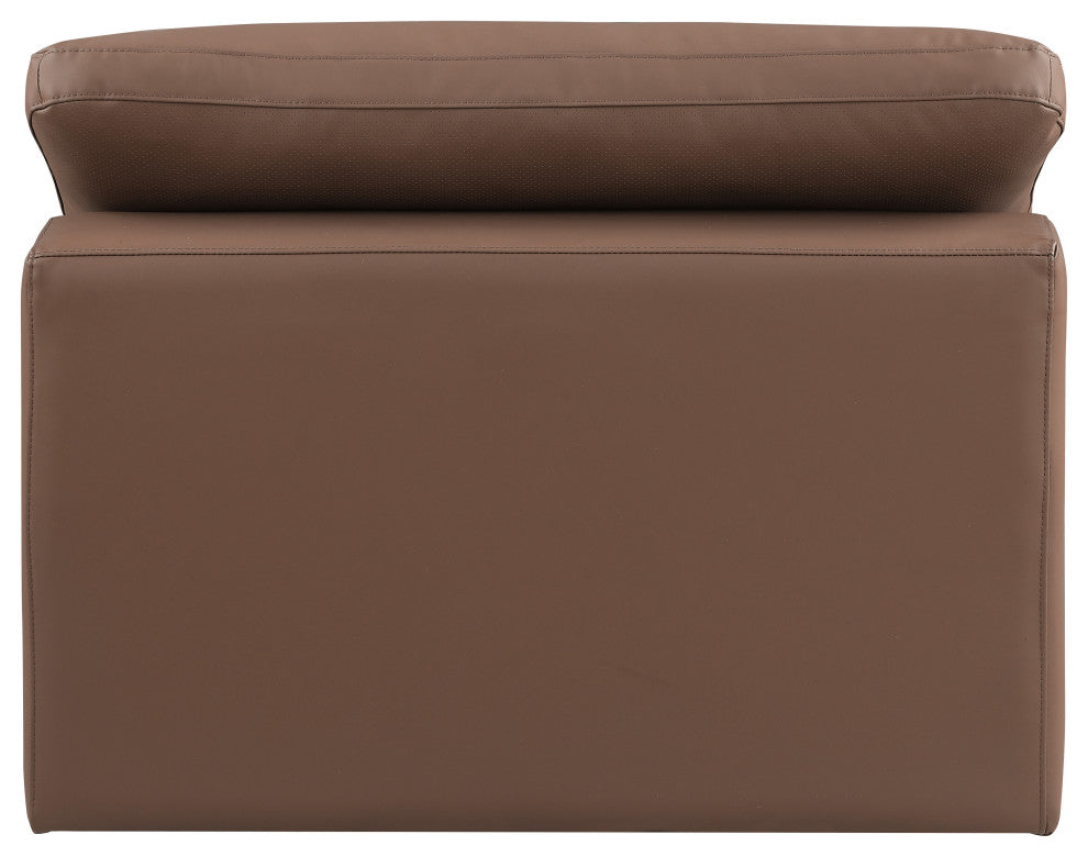 Comfy Beige Linen Textured Fabric Modular Chair, Brown, Vegan Leather, Armless Chair