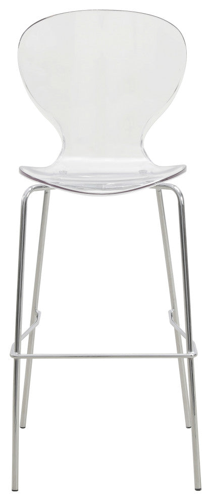 LeisureMod Oyster Acrylic Barstool With Steel Frame in Chrome Finish, Clear