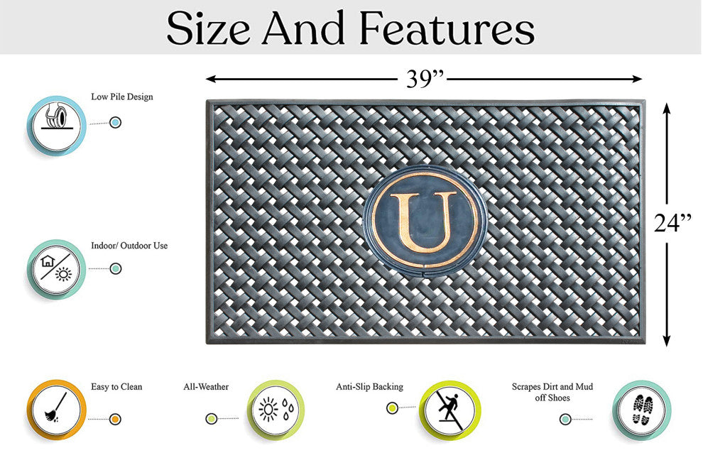 A1HC 100% Rubber Monogrammed Heavy Duty Durable Doormat 24"x39" U