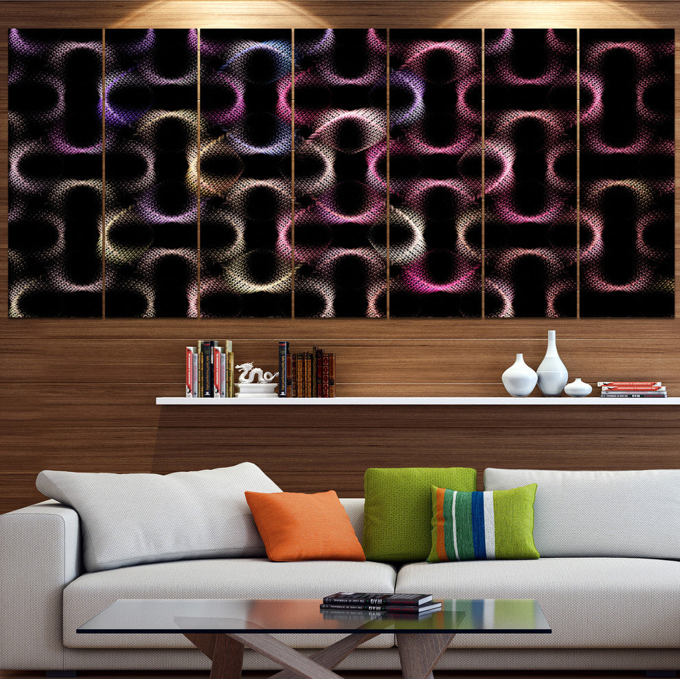 Colorful Unusual Metal Grill, Abstract Canvas Wall Art, 83"x32", 7 Panels