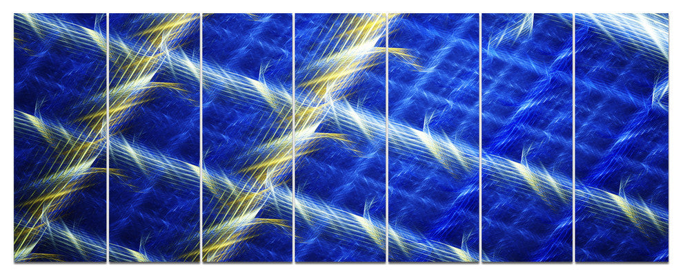 Blue Abstract Metal Grill, Abstract Art on Canvas, 83"x32", 7 Panels