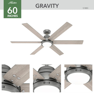 WiFi Gravity Ceiling Fan, LED Light Kit and Handheld Remote, Matte Silver, 60"