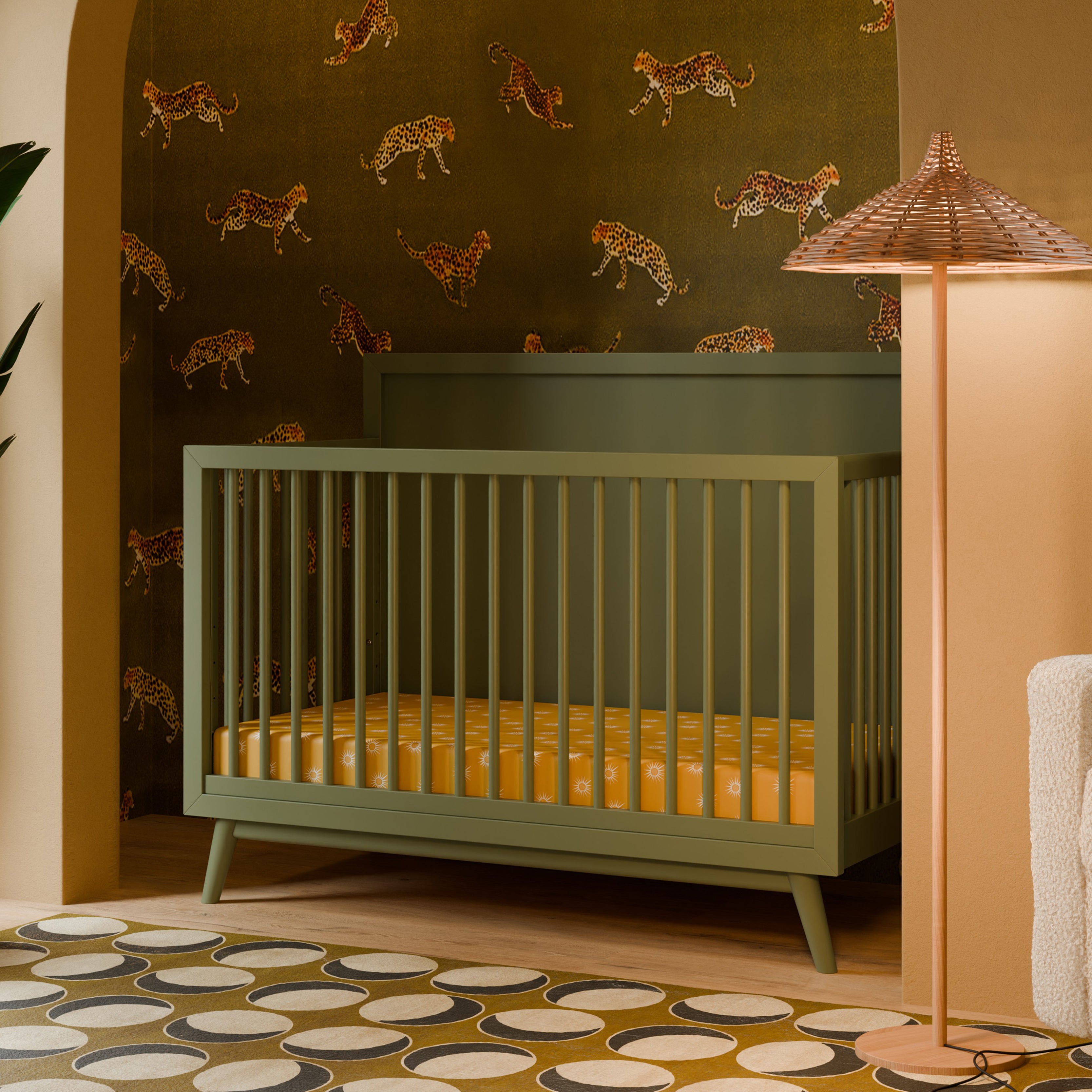 Palma 4-in-1 Convertible Crib With Toddler Bed Conversion Kit, Olive