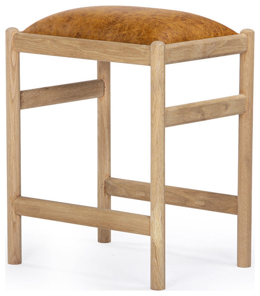 Dove Oak Leather Counter Stool - Caramel
