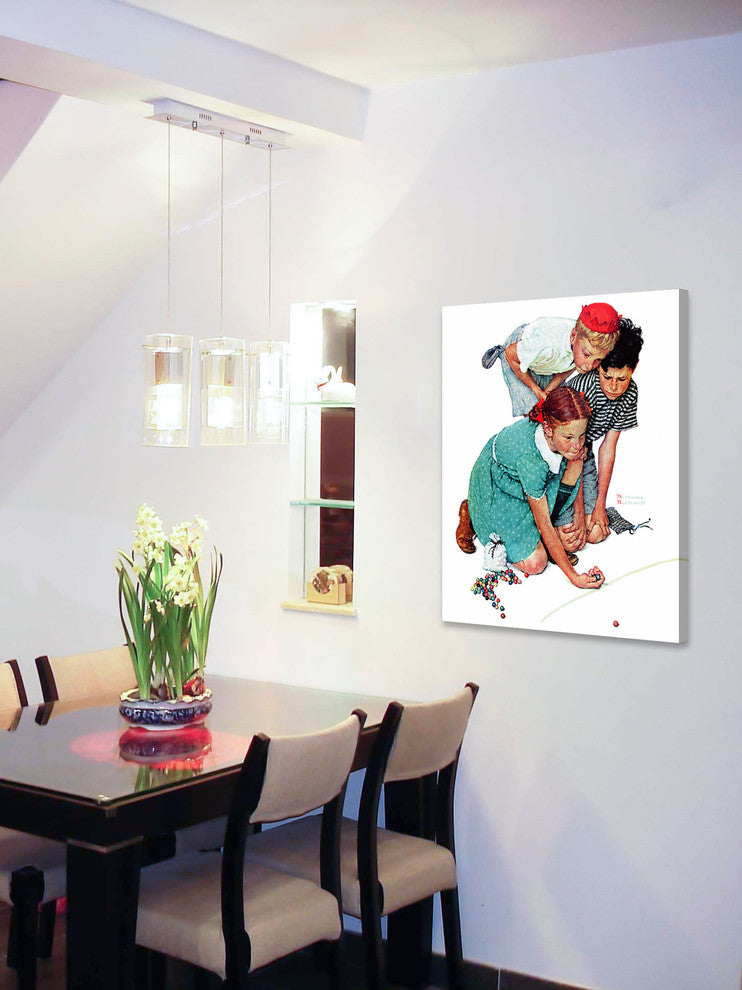 "Marbles Champ" Painting Print on Canvas by Norman Rockwell