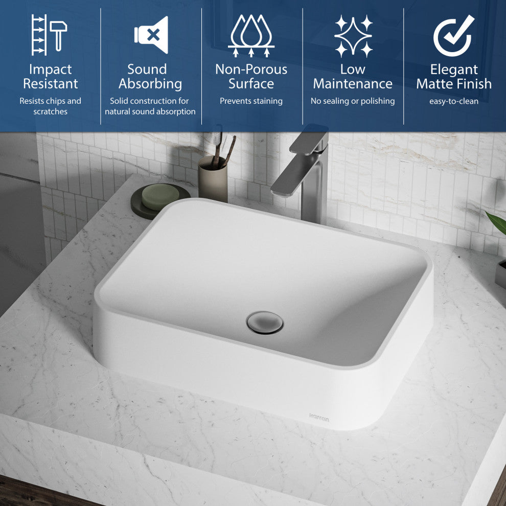 Karran Sea Crest SQS200 Quartz 22" Bathroom Vessel Sink, White