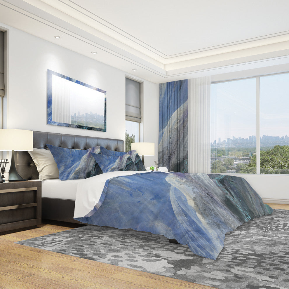 Black and Blue Abstract Water Painting Duvet Cover Set, King