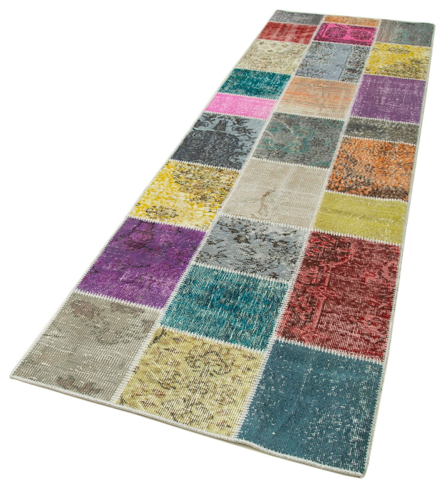 Rug N Carpet - Handwoven Oriental 3' 0" x 9' 10" Antique Patchwork Runner Rug