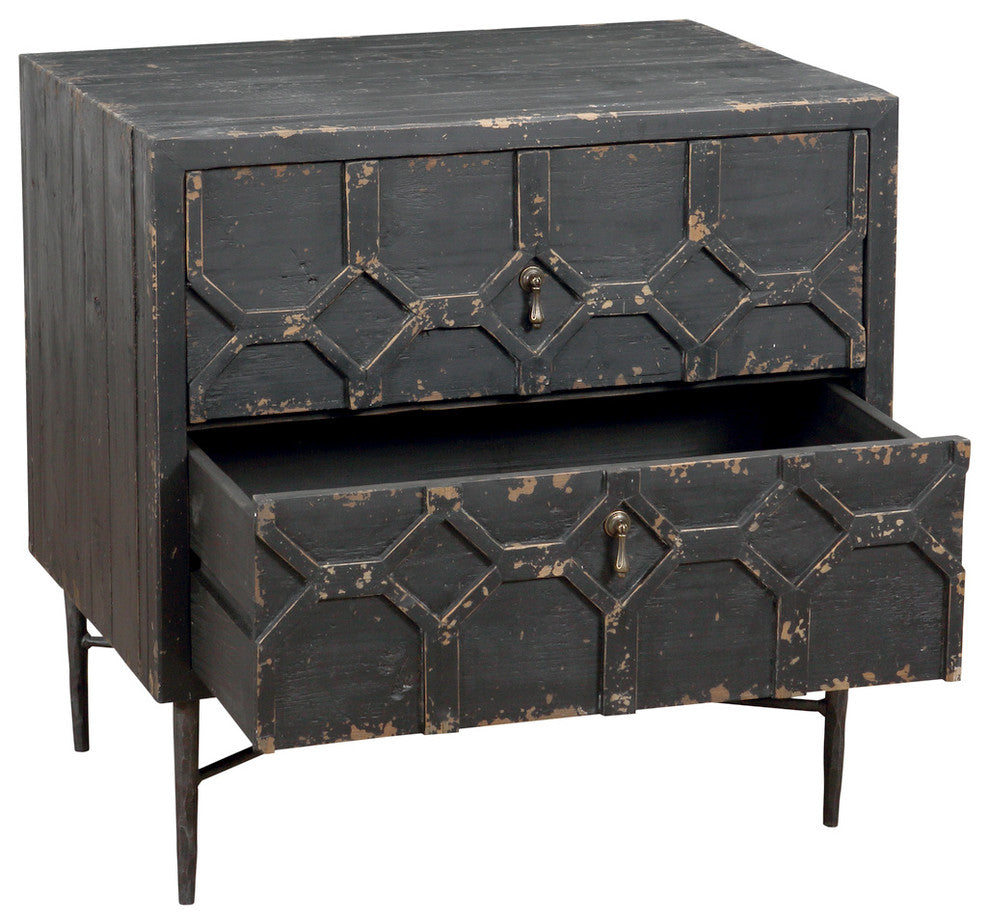 Aliso Samara 2 Drawer Nightstand, Recycled Pine On Iron Base