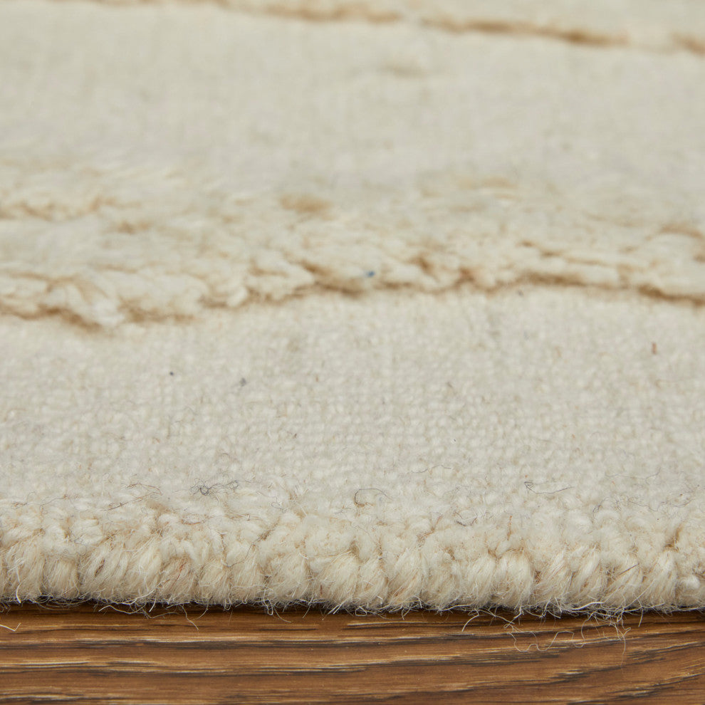 Weave & Wander Elika Moroccan Hand Tufted Wool Area Rug, Ivory/Brown, 10'x14'
