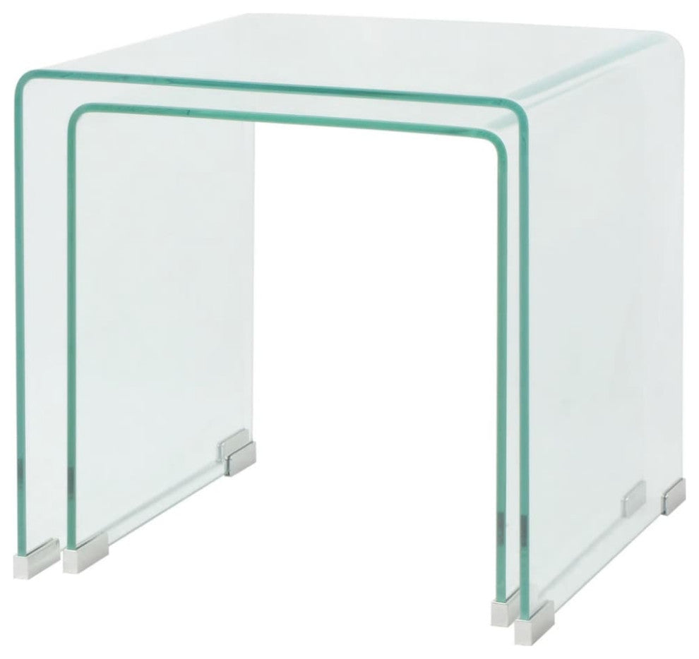 vidaXL Two Piece Nesting Table Set Tempered Glass Clear