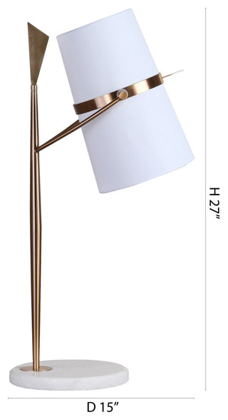 White Marble Base With Gold Frame and White Fabric Shade Table Lamp