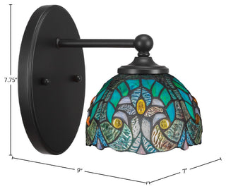 Capri 1-Light Wall Sconce, Matte Black/Turquoise Cypress Art