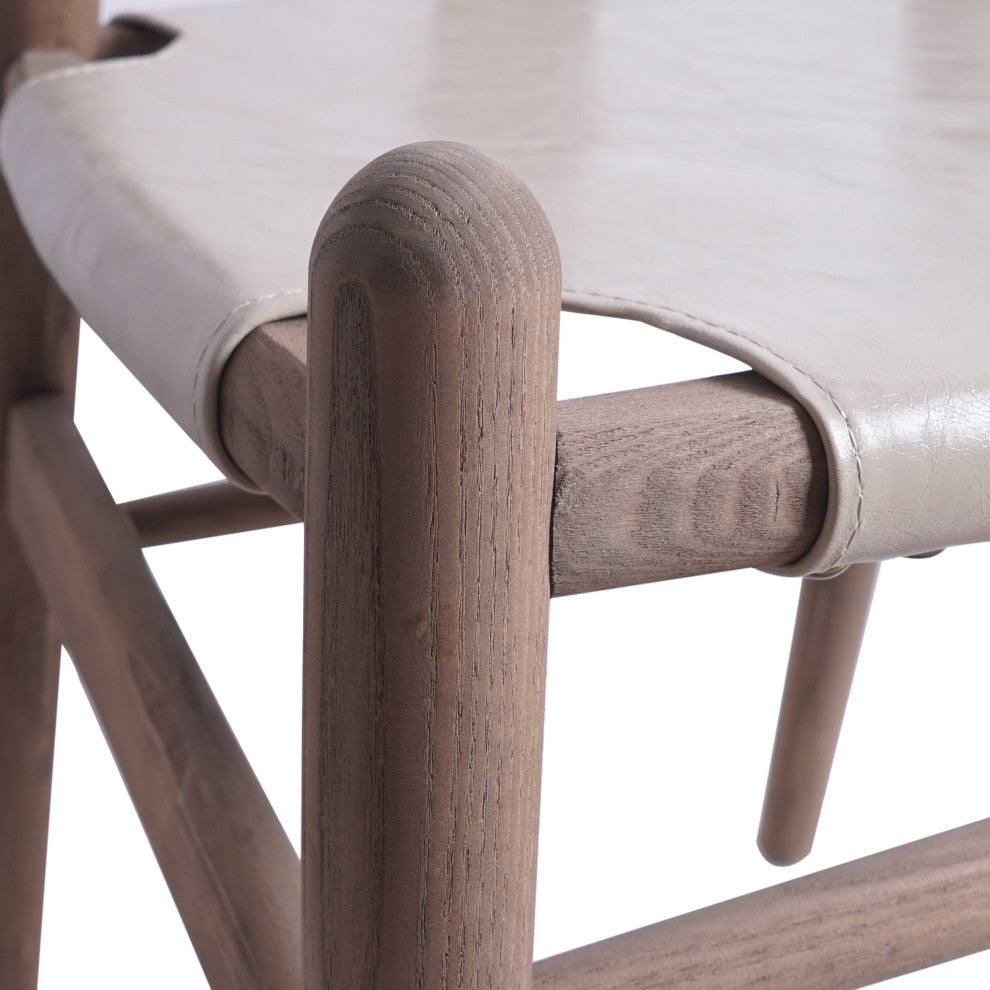 Quince Mid Century Boho Ash Wood Dining Chairs, Set of 2, Tan + Antique