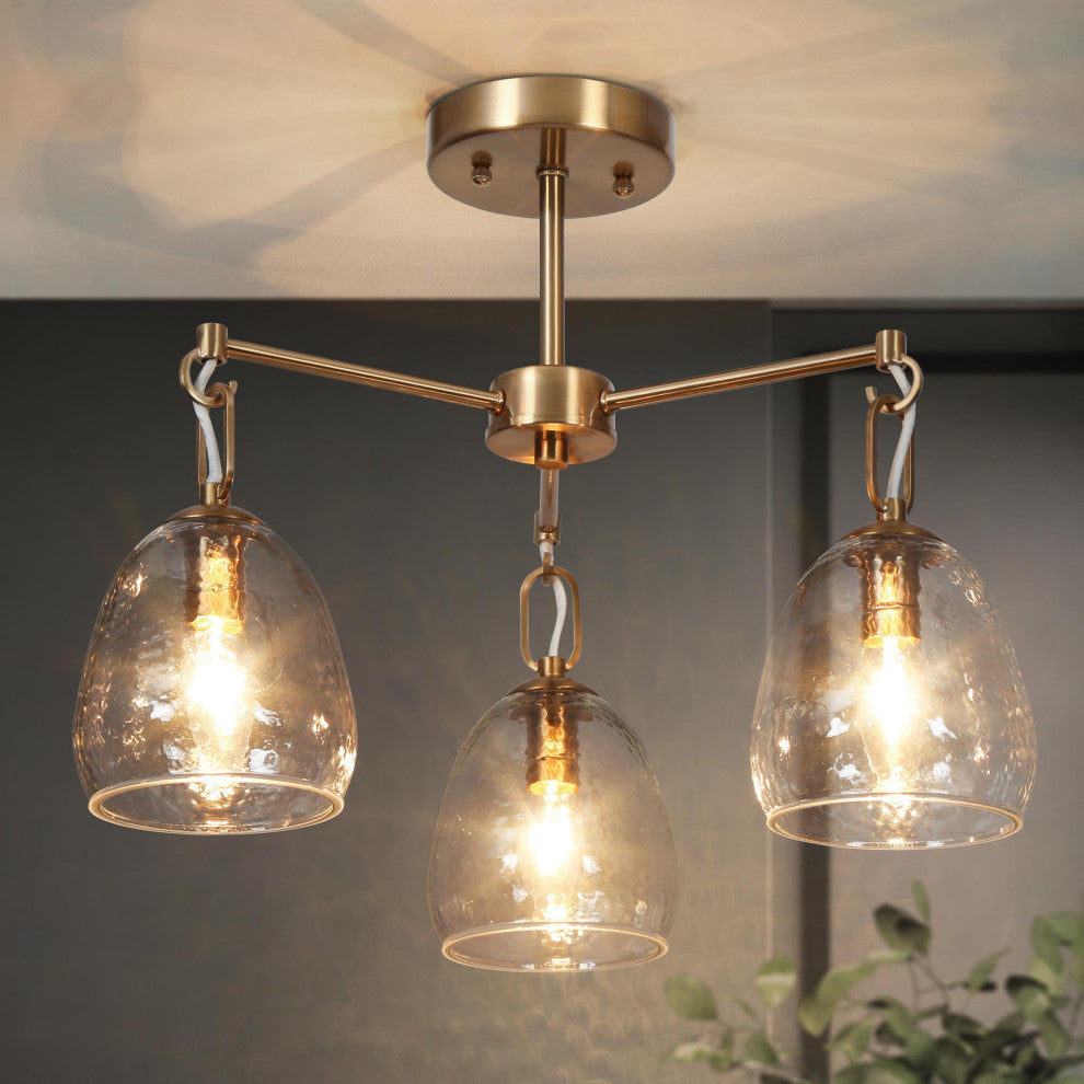 LNC 3-Light 19.3" Polished Gold Modern/Contemporary LED Semi-Flush Mount Light