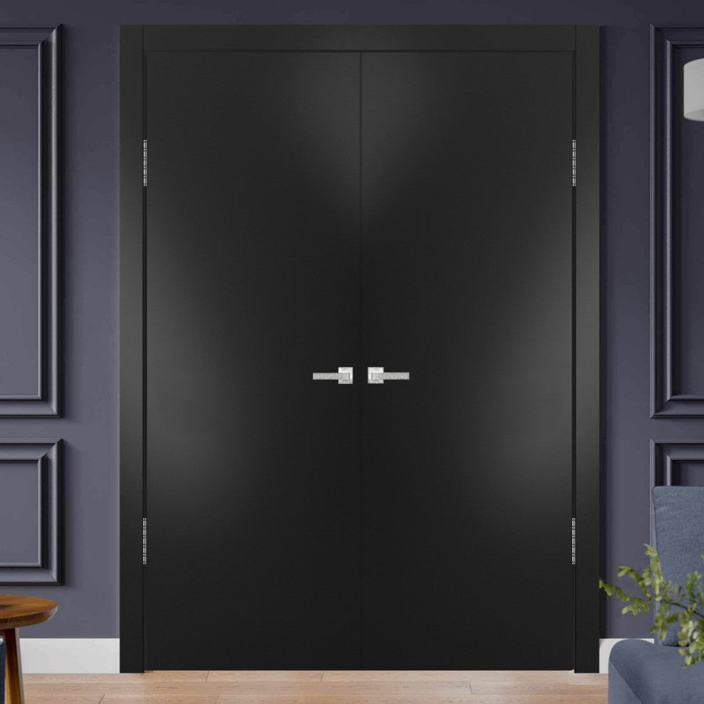 Modern Solid Double Doors 60 x 96 | Planum 0010 Black Matte | French