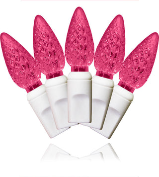 35 C6 Burgundy LED Lights 4" Spacing On White Wire