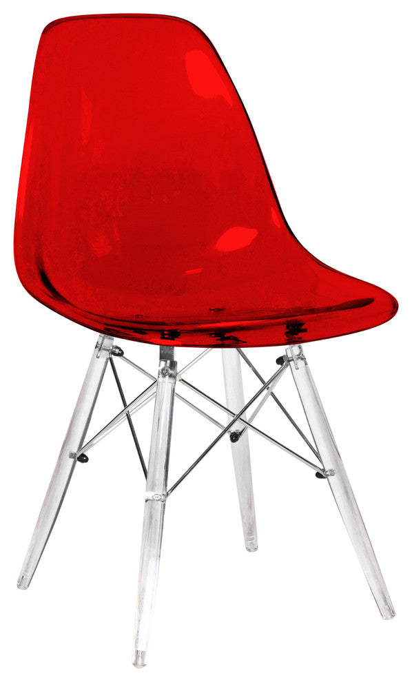 LeisureMod Dover Molded Dining Side Chair With Acrylic Base, Transparent Red