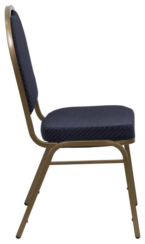 Set of 4 Dining Chair, Patterned Fabric Upholstery & Dome Back, Navy/Gold