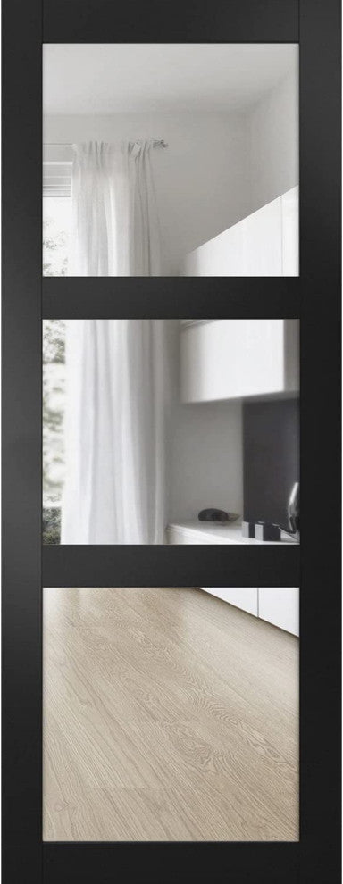 Slab Barn Door 42 x 84, Lucia 2555 Black & Clear Glass, Sliding