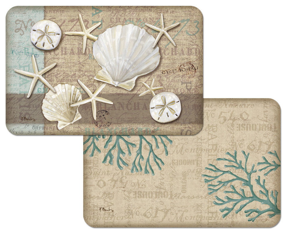 Vinyl Plastic Placemats Reversible Coastal Beach Seashell Set of 4