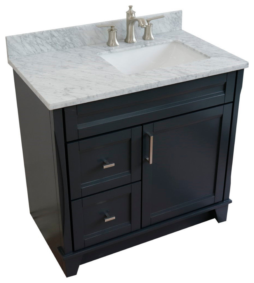 37" Single Sink Vanity, Dark Gray Finish With White Carrara Marble